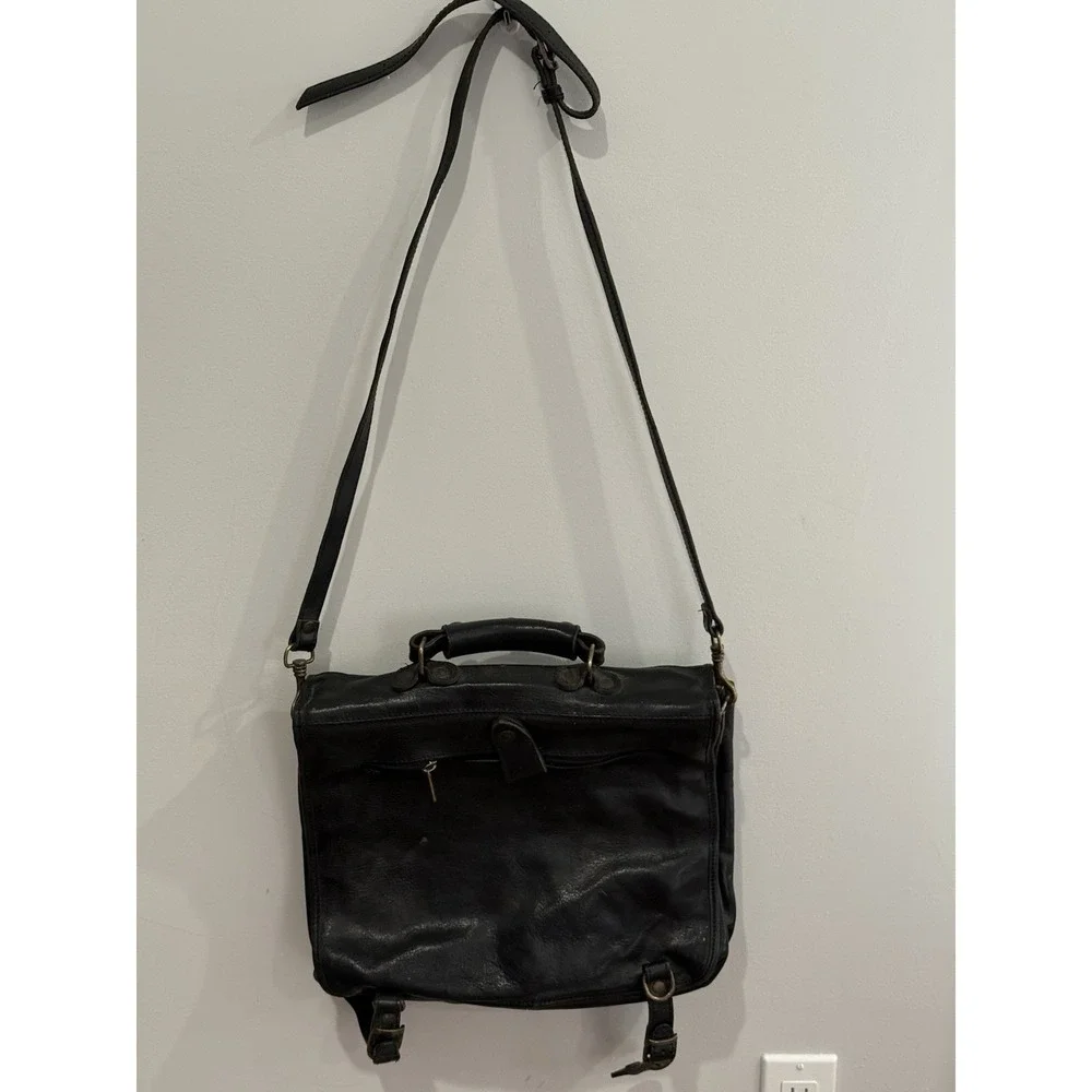 Italian Made Leather Vintage Messenger Laptop Bag Brass Fixtures 12x15